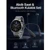 Alarm ve Titreşim Özellikli Akıllı Saat ve Mikrofonlu Kablolu Bluetooth Kulaklık 60 Saat