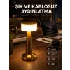 Altın Rengi Masa ve Gece Lambası Dokunmatik Şarjlı Masa Lambası