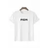 Anneler Günü Hediye Mom Çiçek Baskılı Oversize Bisiklet Yaka T-shirt - Beyaz