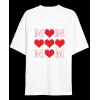 Anneler Günü Hediye MOM Kalp Baskılı Oversize Bisiklet Yaka T-shirt - Beyaz
