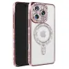 Apple İphone 16 Pro Max Kılıf Joke Simli Magneticsafe Kılıf - Pembe