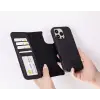 Apple iPhone 16 Pro uyumlu, Hakiki Deri, El Yapımı, Cüzdanlı Kılıf, Mat Siyah