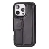 Apple iPhone 16 Pro uyumlu, Hakiki Deri, El Yapımı, Cüzdanlı Kılıf, Parlak Siyah