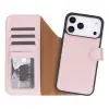 Apple iPhone 17 Pro Max için, Hakiki Deri, El Yapımı Cüzdanlı Kılıf, Magsafe ile uyumlu, İç Yüzeyi Kadife, Pembe