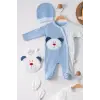 Ayıcık Nakışlı Tulumlu % 100 Pamuk Erkek Bebek 5li Set