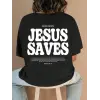 Kadın Baskılı T-Shirt Kısa Kol Bisiklet Yaka Oversize Rahat Kalıp Tişört - Siyah