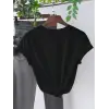 Kadın Kısa Kol Yazlık Tişört Bisiklet Yaka Baskılı Oversize T-Shirt - Siyah