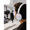 Beyaz Bluetooth 5.0 Mikrofonlu Kablosuz Kulak Üstü Kulaklık RGB Işıklı Type-C Şarjlı