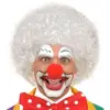 Beyaz Kıvırcık Afro Peruk ve Kırmızı Sünger Burun Seti