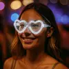 Beyaz Led Işıklı Kalp Gözlük – 3 Modlu Parti  Glow Gözlüğü