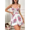 Beyaz Pırıltı Çiçekli Askılı Mini Gecelik 15626