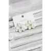 Beyaz Renk Kristal Taşlı Çiçek Model Kadın Küpe
