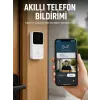 Beyaz Wi-Fi Akıllı Görüntülü Kapı Zili HD Kamera, Gece Görüşü ve Telefon Bildirimli Kablosuz Kapı Zili