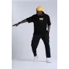 Erkek Kısa Kol Yazlık Tişört Bisiklet Yaka Baskılı Oversize T-Shirt - Siyah
