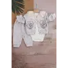 Brode İşlemeli Kalp Desenli 3lü Hırkalı Kız Bebek Takım