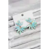 Buz Mavisi Renk Kristal Taşlı Lotus Model Kadın Küpe