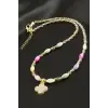 Çiçek Sedef Cam Boncuk Kristal Kolye
