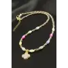 Çiçek Sedef Cam Boncuk Kristal Kolye