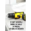 Çift Bataryalı Metal Dişli Darbeli Şarjlı Matkap Seti 24W Güç ve 24 Parça Aksesuar