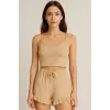 Crop Takım - Askılı Crop Takım Likralı Bej (XL)