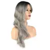 Daalı Perçemli Fiber Sen Orta Boy Peruk / Siyah Gri Ombreli