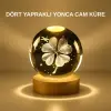 Dekoratif Yonca Görünümlü Işıklı Kristal Cam Küre USB Masa Gece Lambası