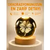 Dekoratif Yonca Görünümlü Işıklı Kristal Cam Küre USB Masa Gece Lambası