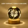 Dekoratif Yonca Görünümlü Işıklı Kristal Cam Küre USB Masa Gece Lambası