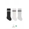 Derby Dizaltı Çorap 3Lü BS40101 Siyah Ekru Gri Çemberli