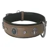 Deri Doğal Taşlı Köpek Boyun Tasması 28-33 cm X-Small Taba