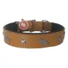 Deri Köpek Figürlü Köpek Boyun Tasması 56-64 cm XL Kamel