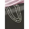 Dikdörtgen Kristal Taşlı Üçlü Kolye