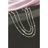 Dikdörtgen Kristal Taşlı Üçlü Kolye
