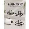 Duvara Yapışkanlı WC Kağıtlık Siyah Metal 4 Adet Tuvalet Kağıdı Rulo Askısı