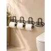 Duvara Yapışkanlı WC Kağıtlık Siyah Metal 4 Adet Tuvalet Kağıdı Rulo Askısı