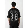 Erkek Kısa Kol Yazlık Tişört Bisiklet Yaka Baskılı Oversize T-Shirt - Siyah