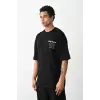 Erkek Kısa Kol Yazlık Tişört Bisiklet Yaka Baskılı Oversize T-Shirt - Siyah