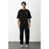 Erkek Kısa Kol Yazlık Tişört Bisiklet Yaka Baskılı Oversize T-Shirt - Siyah