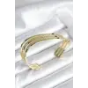 Eğik Şerit Model Gold Renk Pirinç Kadın Bileklik
