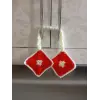 El Yapımı Dekoratif Mutfak Tutacak  (Kırmızı-Beyaz)