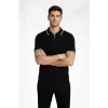 Erkek Triko Tişört Fermuarlı Polo Yaka Yazlık Kısa Kol T-Shirt 2’li Set Beyaz-Siyah