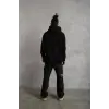 Erkek 3 İplik Pamuklu Kapüşonlu Cepli Düz Oversize Hoodie Sweatshirt - Siyah