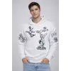Erkek 3 İplik Pamuklu Kapüşonlu Baskılı SweatShirt hoodie - Beyaz