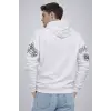 Erkek 3 İplik Pamuklu Kapüşonlu Baskılı SweatShirt hoodie - Beyaz
