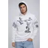 Erkek 3 İplik Pamuklu Kapüşonlu Baskılı SweatShirt hoodie - Beyaz