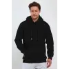 Erkek 3 İplik Pamuklu Kapüşonlu Cepli Oversize Hoodie Sweatshirt - Siyah