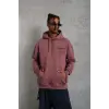 Erkek 3 İplik Pamuklu Kapüşonlu Baskılı Cepli Sweatshirt Hoodie - Gül Kurusu