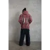 Erkek 3 İplik Pamuklu Kapüşonlu Baskılı Cepli Sweatshirt Hoodie - Gül Kurusu
