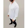Erkek Aerobin Kumaş Oversize 4 Mevsim Uzun Kollu Rahat Kalıp Gömlek - Beyaz