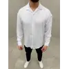 Erkek Aerobin Kumaş Oversize 4 Mevsim Uzun Kollu Rahat Kalıp Gömlek - Beyaz